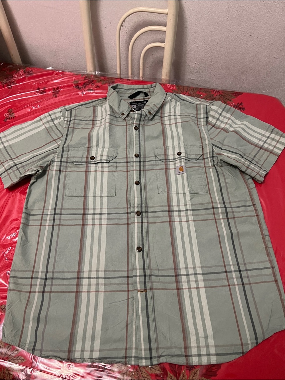Carhartt G Force Relaxed Fit Green Button Down Short Sleeve Shirt Large LOGO